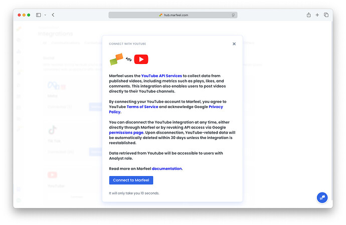 Youtube integration prompt