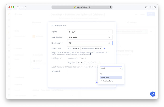 Ranking CTR configuration