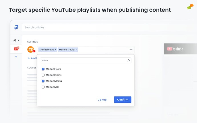 Target specific YouTube playlists when publishing content