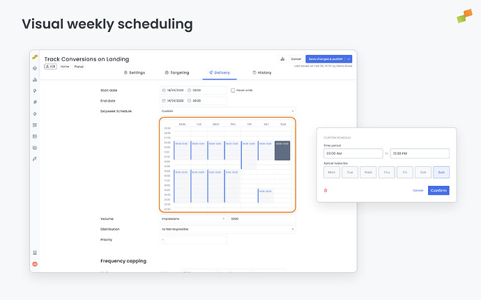 Visual weekly scheduling and improved delivery controls for experiences