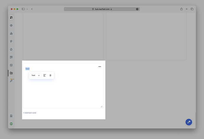 Text card option in Marfeel Dashboard