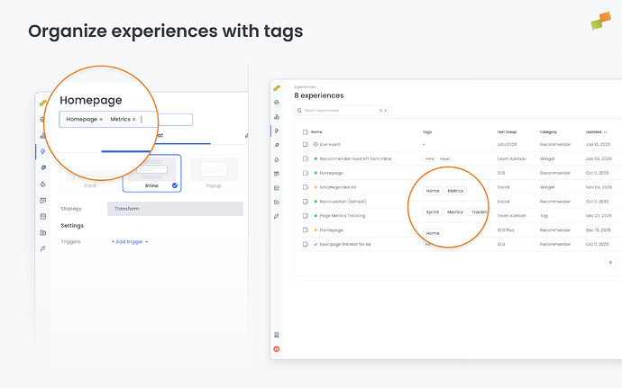 Organize experiences with tags