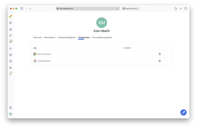 My account integrations