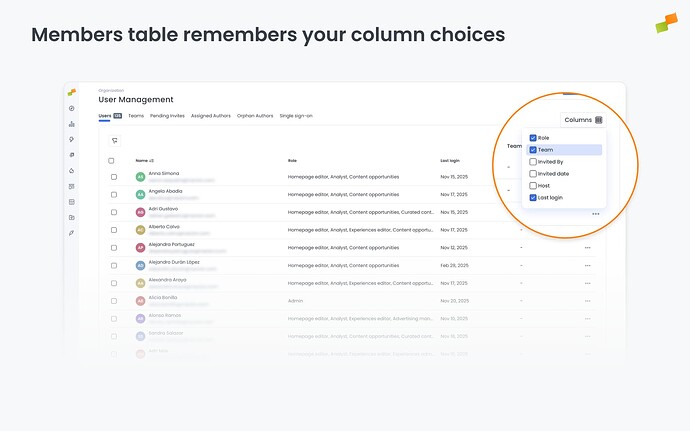 Members table remembers your column choices