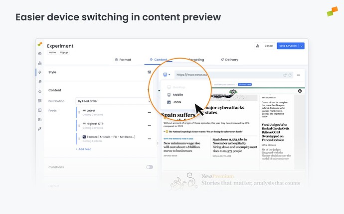 Easier device switching in content preview