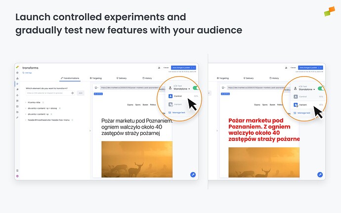 Launch controlled experiments and gradually test new features with your audience
