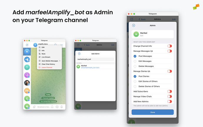 Add marfeel bot as admin