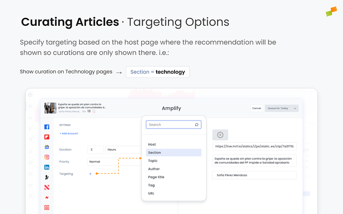 Marfeel Recommnder - Curations targeting options