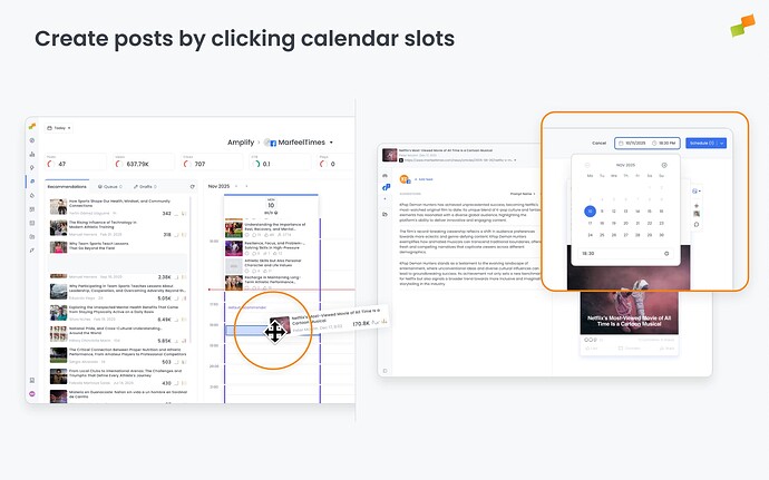 Create posts by clicking calendar slots