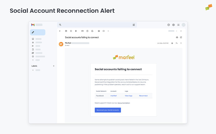 Account Reconnection Alerts for Disconnected Socia Accounts
